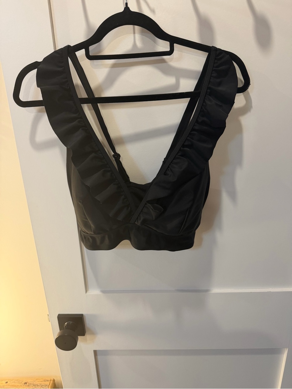 Black Ruffle V-Neck Bikini Top